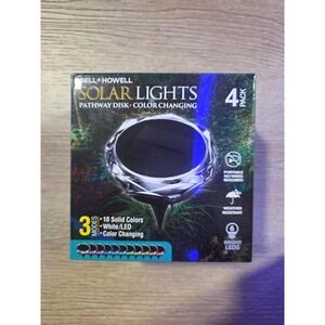 Bell + Howell Solar Lights Pathway Disk Color Changing LED 4 Pack Outdoor
